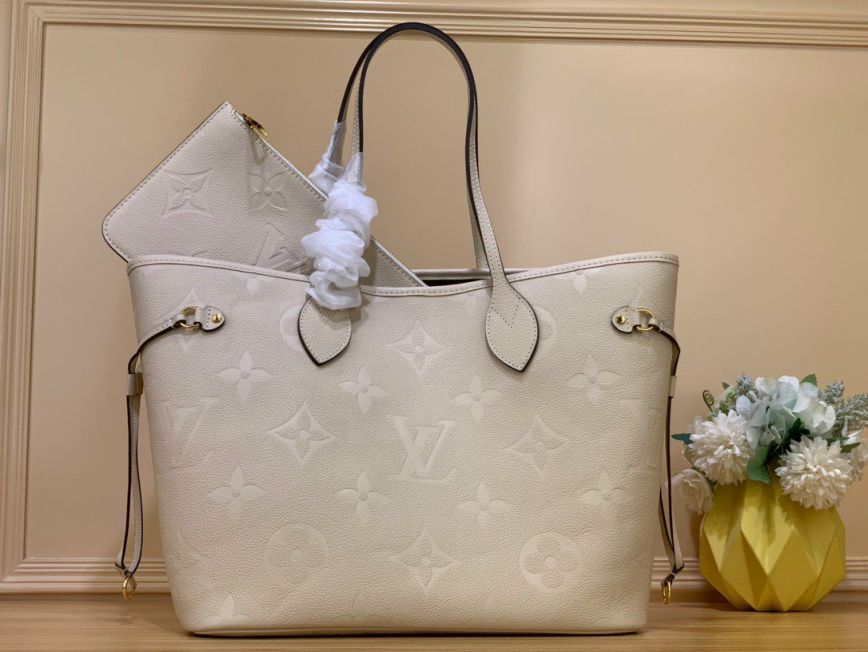 LV Neverfull MM Tote Bag - Nude